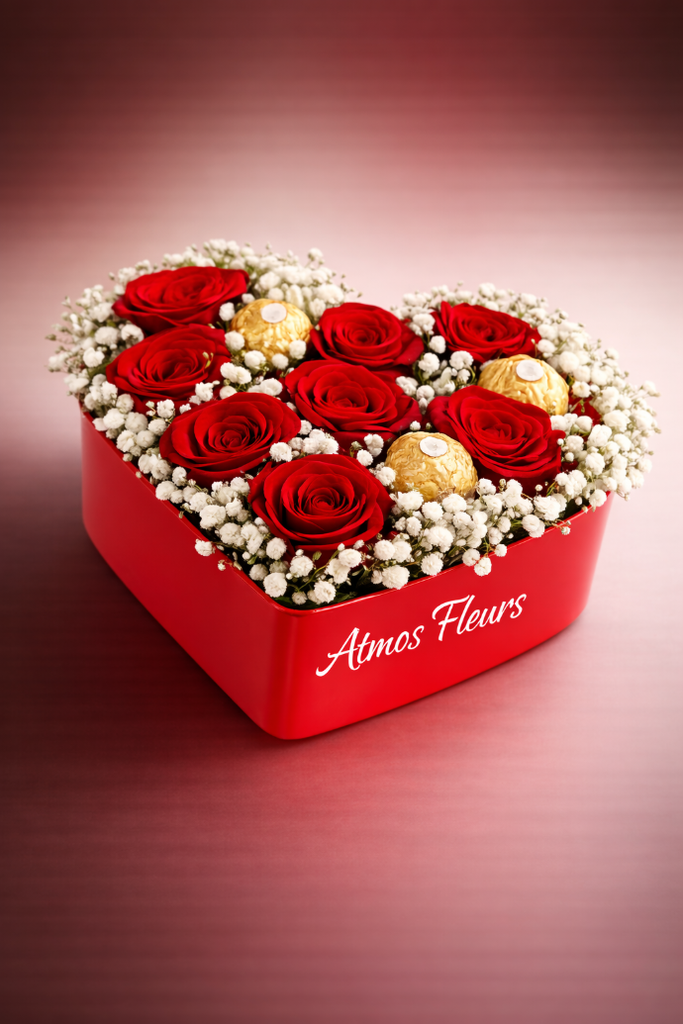 Cœur De Roses Rouge Avec Chocolats